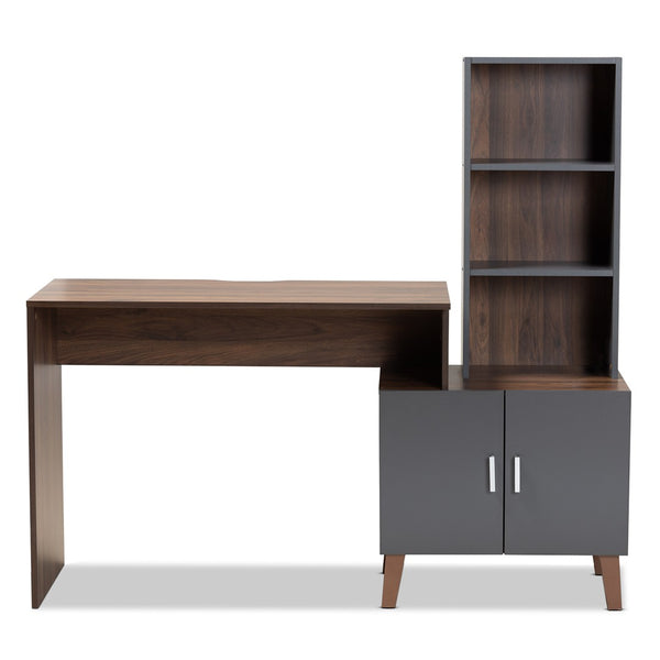 Baxton Studio Baxton Jaeger Modern Walnut Brown & Dark Grey Wood Storage Desk with Shelves for Home Office Use SESD8019WI-Columbia/Dark Grey-Desk