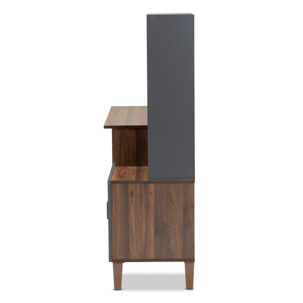 Baxton Studio Baxton Jaeger Modern Walnut Brown & Dark Grey Wood Storage Desk with Shelves for Home Office Use SESD8019WI-Columbia/Dark Grey-Desk