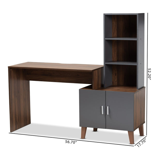Baxton Studio Baxton Jaeger Modern Walnut Brown & Dark Grey Wood Storage Desk with Shelves for Home Office Use SESD8019WI-Columbia/Dark Grey-Desk
