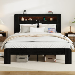 English Elm Bed Frame Full Size - Stylish Wood Platform With Led Headboard, Usb Ports, And Ample Storage Space W636P265351
