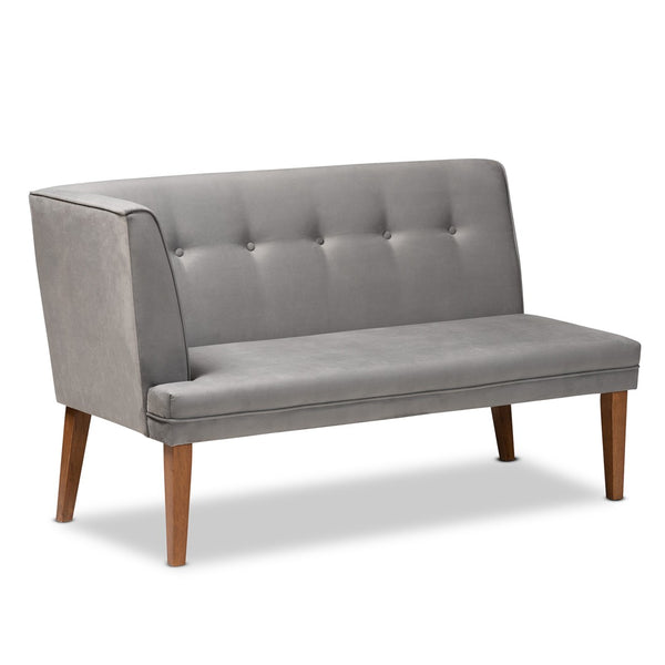 Baxton Studio Baxton Studio Stewart Mid-Century Modern Grey Velvet 2-Piece Dining Banquette Set for Cozy Spaces BBT8062-Grey Velvet/Walnut-2PC SF Bench