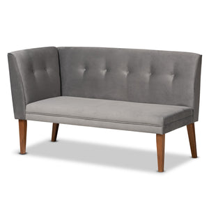 Baxton Studio Baxton Studio Stewart Mid-Century Modern Grey Velvet 2-Piece Dining Banquette Set for Cozy Spaces BBT8062-Grey Velvet/Walnut-2PC SF Bench