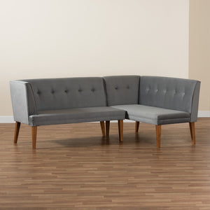 Baxton Studio Baxton Studio Stewart Mid-Century Modern Grey Velvet 2-Piece Dining Banquette Set for Cozy Spaces BBT8062-Grey Velvet/Walnut-2PC SF Bench
