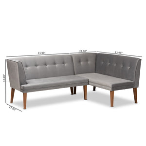Baxton Studio Baxton Studio Stewart Mid-Century Modern Grey Velvet 2-Piece Dining Banquette Set for Cozy Spaces BBT8062-Grey Velvet/Walnut-2PC SF Bench