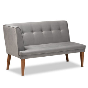 Baxton Studio Baxton Studio Mid-Century Modern Grey Velvet Dining Nook Set with Walnut Brown Wood, 3-Piece Elegance BBT8062-Grey Velvet/Walnut-3PC Dining Nook Set