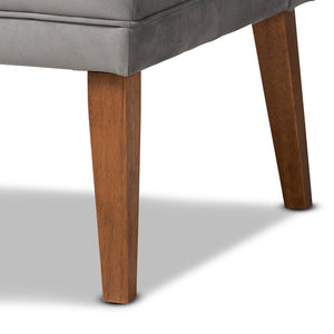 Baxton Studio Baxton Studio Mid-Century Modern Grey Velvet Dining Nook Set with Walnut Brown Wood, 3-Piece Elegance BBT8062-Grey Velvet/Walnut-3PC Dining Nook Set