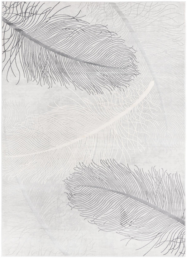 Unique Loom Finsbury Camilla Machine Made Botanical Rug Gray, Ivory/Beige 7' 1" x 10' 0"