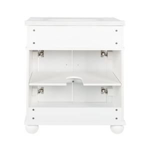 English Elm 27.8" Mid-century Freestanding Bathroom Vanity with Ceramic Sink Drawer and Wood Base White W1801S00006