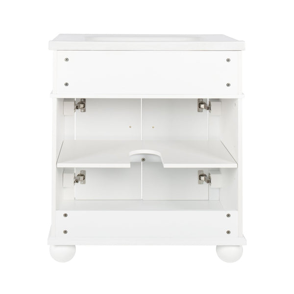 English Elm 27.8" Mid-century Freestanding Bathroom Vanity with Ceramic Sink Drawer and Wood Base White W1801S00006