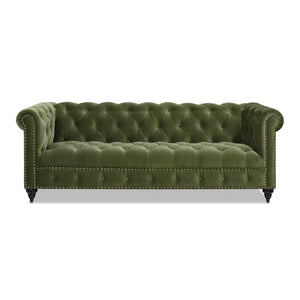 English Elm Jennifer Taylor Home - Alto Handcrafted 88" Tufted Chesterfield Sofa in Olive Performance Velvet with Nailhead Trim and Supportive Frame B2719P238299