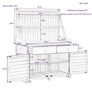 English Elm [Assembly 65inch Garden Potting Bench Table Fir Wood Workstation with 3-Tier Shelves Drawers Cabinet for Organization and Durability Gray N717P220217E