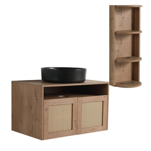 English Elm 30" Floating Bathroom Vanity Oak Finish Ceramic Vessel Sink Soft Close Plywood Cabinet W999S00502