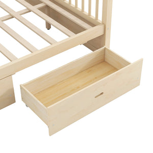 English Elm Wooden Canopy Queen Bed Solid Frame with Built-in Storage Drawers Slatted Base Natural N7090005036N