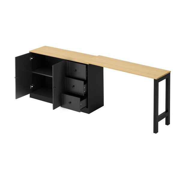 English Elm U_style Extendable Wooden Sideboard with 3 Drawers and 2 Doors for Entryway Living Room N711P334768O