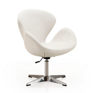 English Elm Raspberry Upholstered Swivel Lounge Chair with Adjustable Height, Polished Chrome Base & Plush Seat White B365P397956