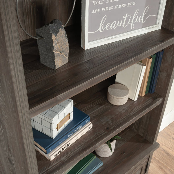 English Elm Library Hutch – Elegant Brown Finished Storage Solution With Adjustable Shelves For Versatile Use B356P367885