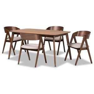 Baxton Studio Baxton Studio 5-Piece Mid-Century Modern Dining Set with Beige Upholstered Chairs & Walnut Table WM1900B-Latte/Walnut-5PC Dining Set