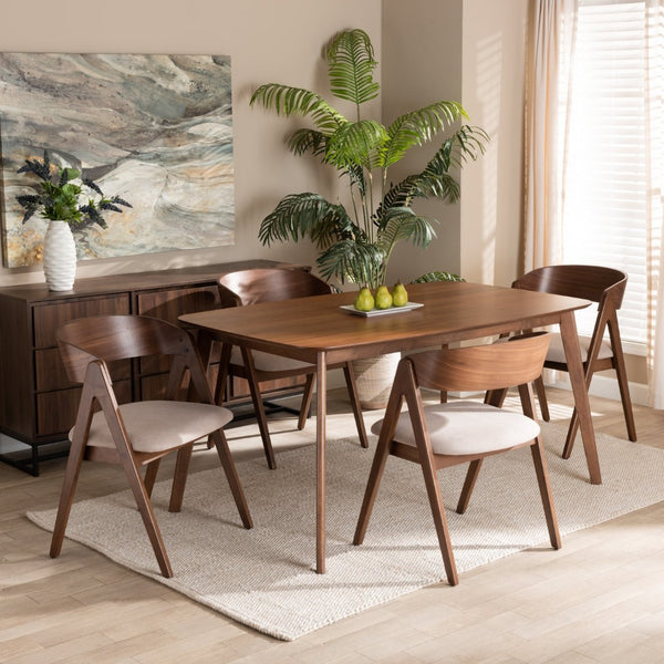 Baxton Studio Baxton Studio 5-Piece Mid-Century Modern Dining Set with Beige Upholstered Chairs & Walnut Table WM1900B-Latte/Walnut-5PC Dining Set
