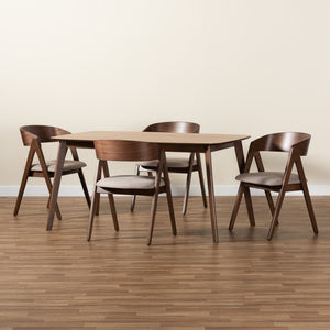 Baxton Studio Baxton Studio 5-Piece Mid-Century Modern Dining Set with Beige Upholstered Chairs & Walnut Table WM1900B-Latte/Walnut-5PC Dining Set