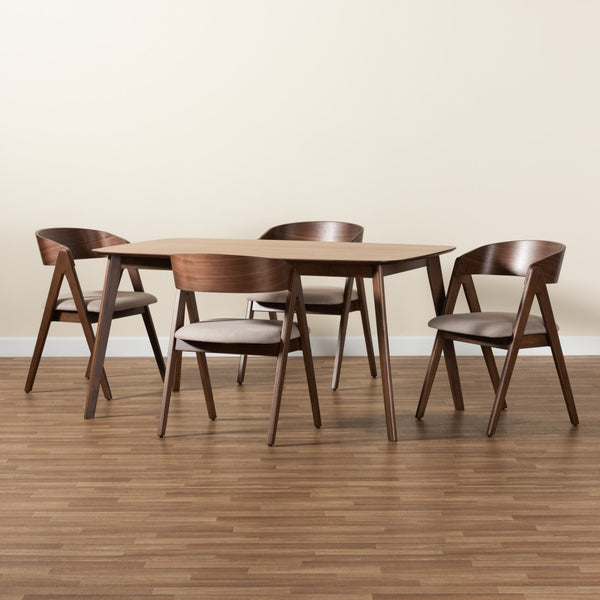 Baxton Studio Baxton Studio 5-Piece Mid-Century Modern Dining Set with Beige Upholstered Chairs & Walnut Table WM1900B-Latte/Walnut-5PC Dining Set