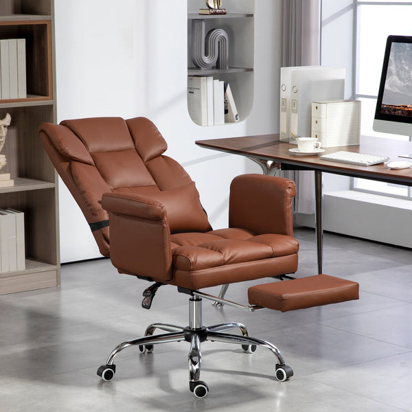 English Elm Homcom Ergonomic Executive Office Chair With Footrest, Pu Leather Upholstery & Lumbar Support, Brown W2225P250007