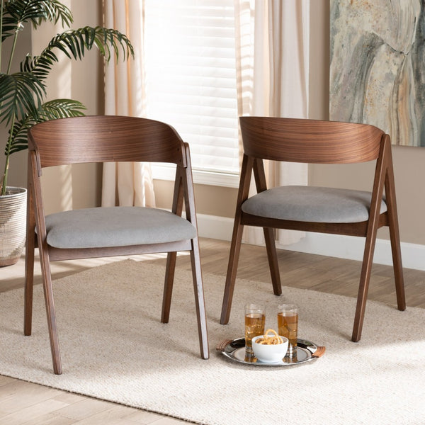 Baxton Studio Baxton Danton Mid-Century Modern Grey Fabric Dining Chair Set - Stylish Walnut Wood, 2-Piece Comfort WM1900B-Smoke/Walnut-DC