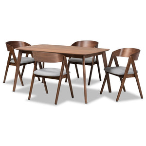 Baxton Studio Baxton Studio Danton 5-Piece Mid-Century Modern Dining Set - Grey Fabric & Walnut Finish Comfort WM1900B-Smoke/Walnut-5PC Dining Set