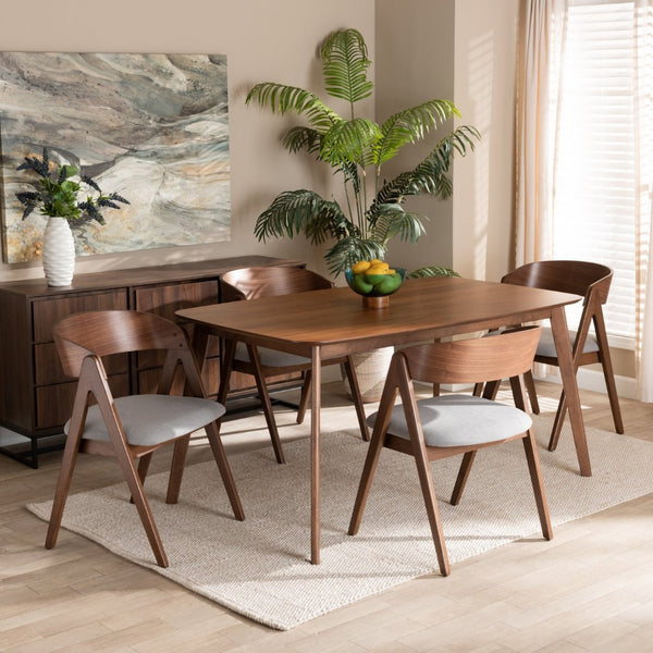 Baxton Studio Baxton Studio Danton 5-Piece Mid-Century Modern Dining Set - Grey Fabric & Walnut Finish Comfort WM1900B-Smoke/Walnut-5PC Dining Set