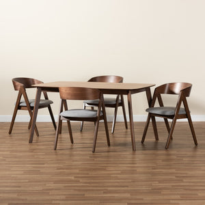 Baxton Studio Baxton Studio Danton 5-Piece Mid-Century Modern Dining Set - Grey Fabric & Walnut Finish Comfort WM1900B-Smoke/Walnut-5PC Dining Set