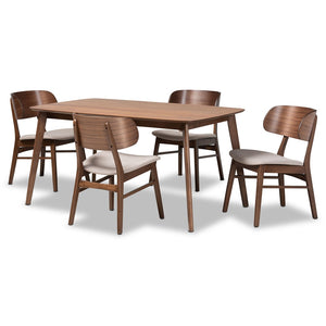 Baxton Studio Baxton Studio Alston 5-Piece Mid-Century Modern Dining Set in Beige Fabric & Walnut Finish WM1892B-Latte/Walnut-5PC Dining Set
