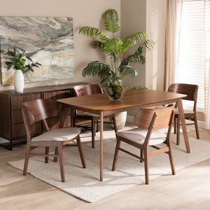 Baxton Studio Baxton Studio Alston 5-Piece Mid-Century Modern Dining Set in Beige Fabric & Walnut Finish WM1892B-Latte/Walnut-5PC Dining Set