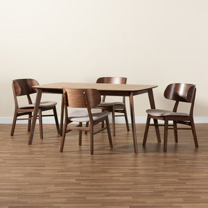 Baxton Studio Baxton Studio Alston 5-Piece Mid-Century Modern Dining Set in Beige Fabric & Walnut Finish WM1892B-Latte/Walnut-5PC Dining Set