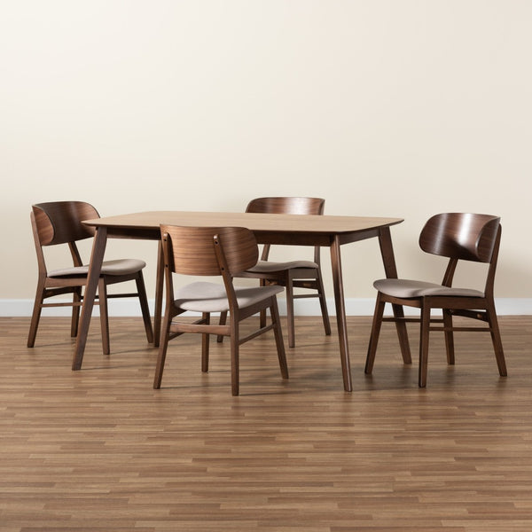 Baxton Studio Baxton Studio Alston 5-Piece Mid-Century Modern Dining Set in Beige Fabric & Walnut Finish WM1892B-Latte/Walnut-5PC Dining Set