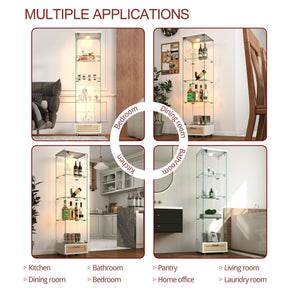 English Elm Modern Glass Display Cabinet With Drawer - Stylish Led-Illuminated Storage For Collectibles & More W241P268237