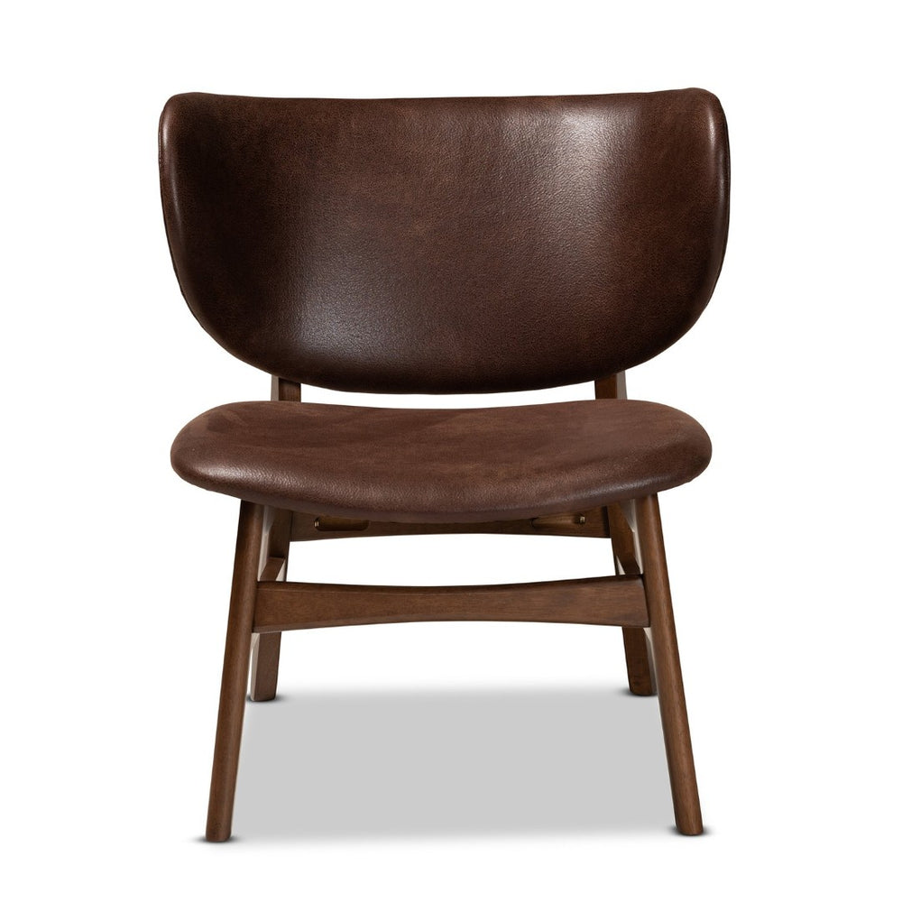 Baxton Studio Baxton Modern Accent Chair - Dark Brown Faux Leather & Walnut Wood, Stylish Comfort for Any Room WM5002-Dark Brown/Walnut-CC