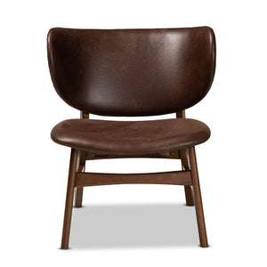 Baxton Studio Baxton Modern Accent Chair - Dark Brown Faux Leather & Walnut Wood, Stylish Comfort for Any Room WM5002-Dark Brown/Walnut-CC