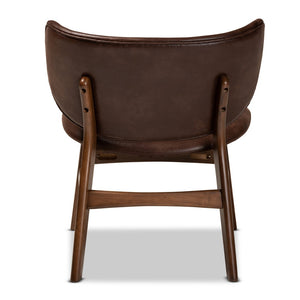 Baxton Studio Baxton Modern Accent Chair - Dark Brown Faux Leather & Walnut Wood, Stylish Comfort for Any Room WM5002-Dark Brown/Walnut-CC