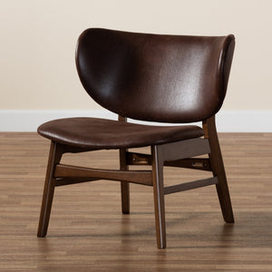 Baxton Studio Baxton Modern Accent Chair - Dark Brown Faux Leather & Walnut Wood, Stylish Comfort for Any Room WM5002-Dark Brown/Walnut-CC