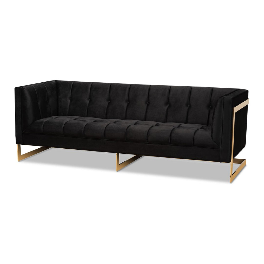 Baxton Studio Baxton Studio Ambra Luxe Black Velvet Sofa with Gold Frame - Chic Comfort for Modern Living Rooms TSF-5507-Black/Gold-SF