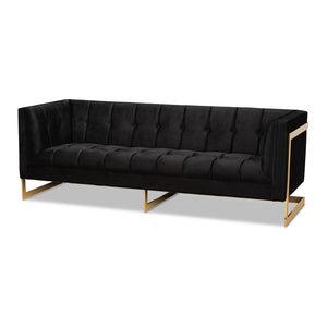 Baxton Studio Baxton Studio Ambra Luxe Black Velvet Sofa with Gold Frame - Chic Comfort for Modern Living Rooms TSF-5507-Black/Gold-SF