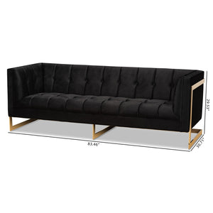 Baxton Studio Baxton Studio Ambra Luxe Black Velvet Sofa with Gold Frame - Chic Comfort for Modern Living Rooms TSF-5507-Black/Gold-SF