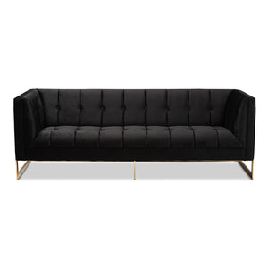 Baxton Studio Baxton Studio Ambra Luxe Black Velvet Sofa with Gold Frame - Chic Comfort for Modern Living Rooms TSF-5507-Black/Gold-SF