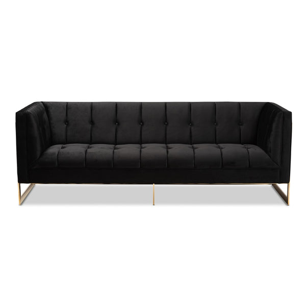 Baxton Studio Baxton Studio Ambra Luxe Black Velvet Sofa with Gold Frame - Chic Comfort for Modern Living Rooms TSF-5507-Black/Gold-SF