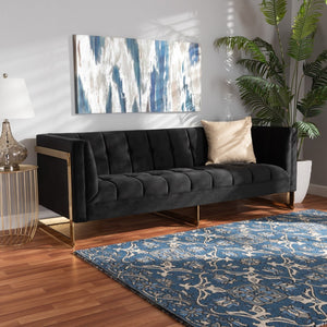 Baxton Studio Baxton Studio Ambra Luxe Black Velvet Sofa with Gold Frame - Chic Comfort for Modern Living Rooms TSF-5507-Black/Gold-SF