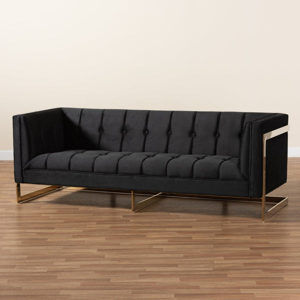 Baxton Studio Baxton Studio Ambra Luxe Black Velvet Sofa with Gold Frame - Chic Comfort for Modern Living Rooms TSF-5507-Black/Gold-SF