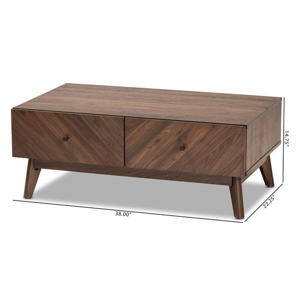 Baxton Studio Baxton Studio Hartman Mid-Century Modern Coffee Table with Walnut Finish, Drawers & Open Shelf LV23CFT23140WI-Columbia-CT