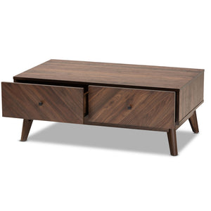 Baxton Studio Baxton Studio Hartman Mid-Century Modern Coffee Table with Walnut Finish, Drawers & Open Shelf LV23CFT23140WI-Columbia-CT