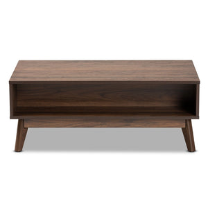 Baxton Studio Baxton Studio Hartman Mid-Century Modern Coffee Table with Walnut Finish, Drawers & Open Shelf LV23CFT23140WI-Columbia-CT