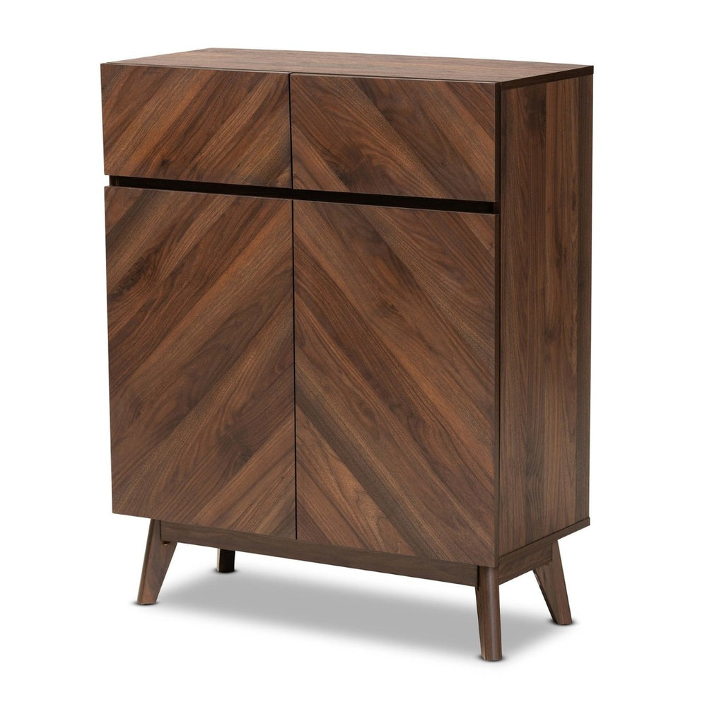 Baxton Studio Baxton Studio Hartman Mid-Century Walnut Shoe Cabinet with Storage Drawers for Stylish Entryways LV23SC23150WI-Columbia-Shoe Cabinet