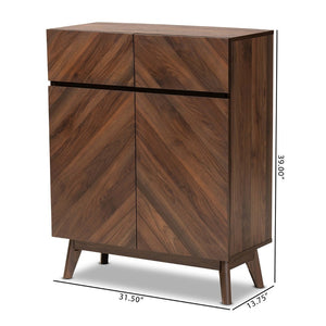 Baxton Studio Baxton Studio Hartman Mid-Century Walnut Shoe Cabinet with Storage Drawers for Stylish Entryways LV23SC23150WI-Columbia-Shoe Cabinet